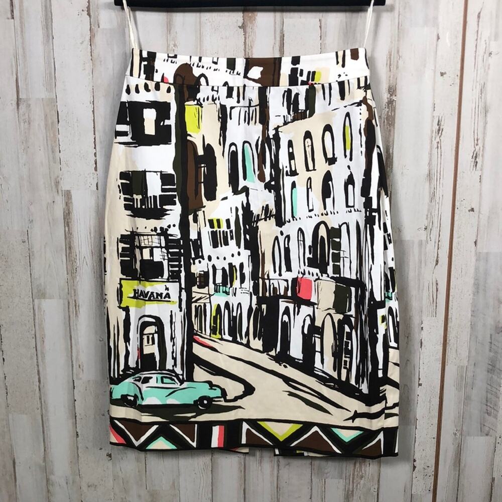 kate spade White Multicolor Printed Pencil Skirt